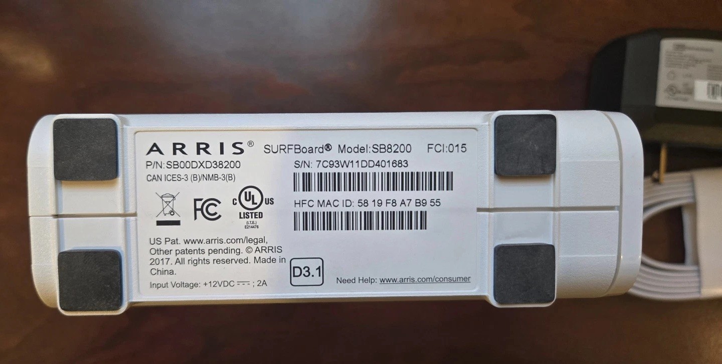 ARRIS SB8200 Surfboard DOCSIS 3.1, Gigabit Cable Modem, 1Gbps Max