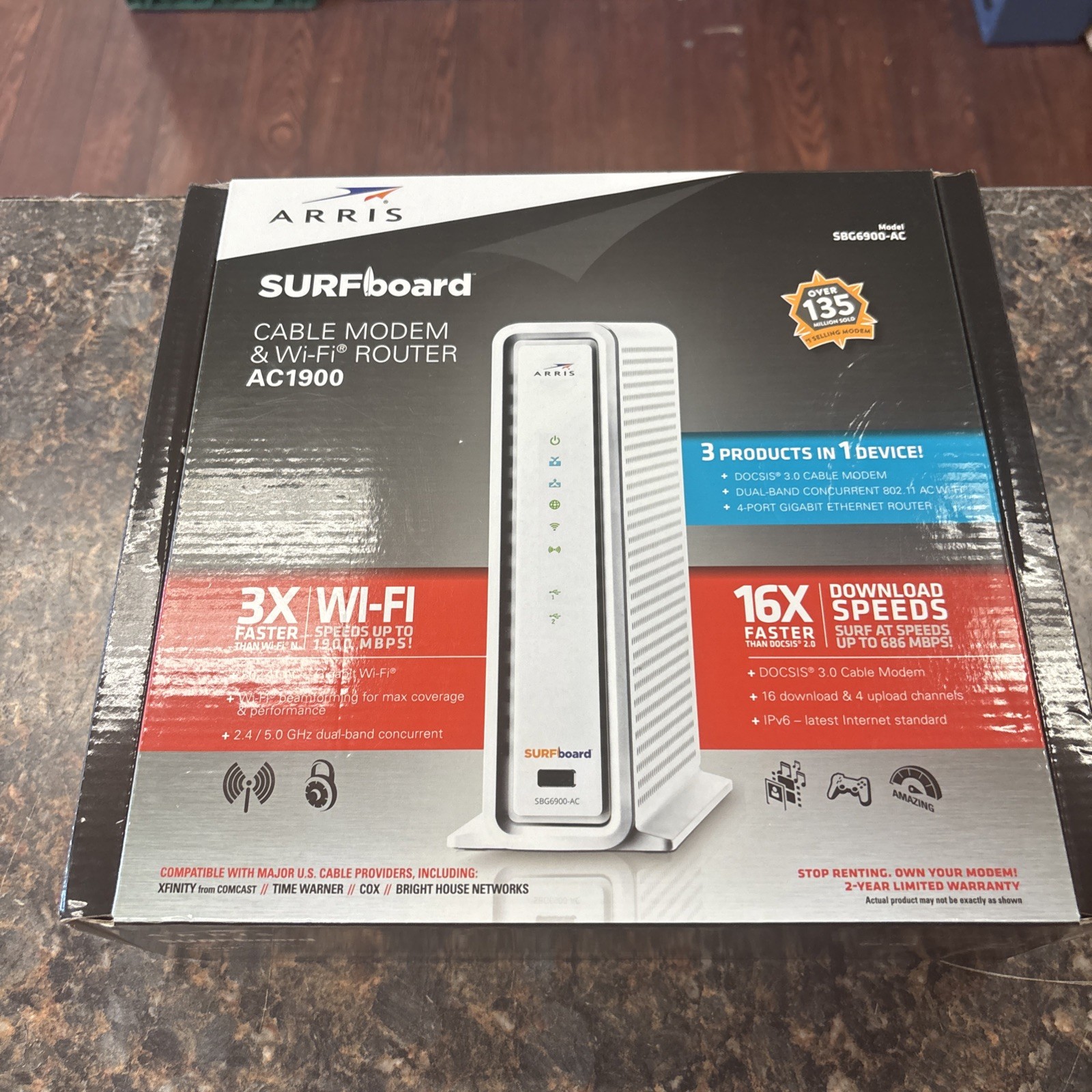 ARRIS SURFboard SBG6900AC Docsis 3.0 Cable Modem & AC1900 Wi-Fi Router in Box