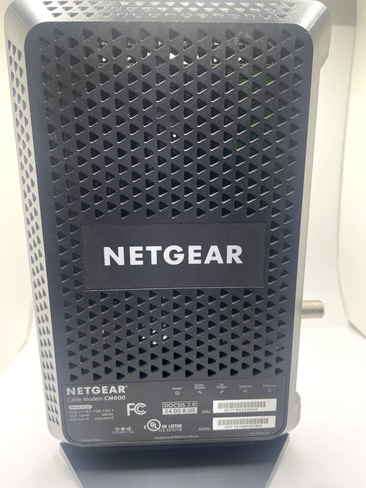 NETGEAR CM600-1AZNAS 960Mbps DOCSIS 3.0 Cable Modem No AC Adapter