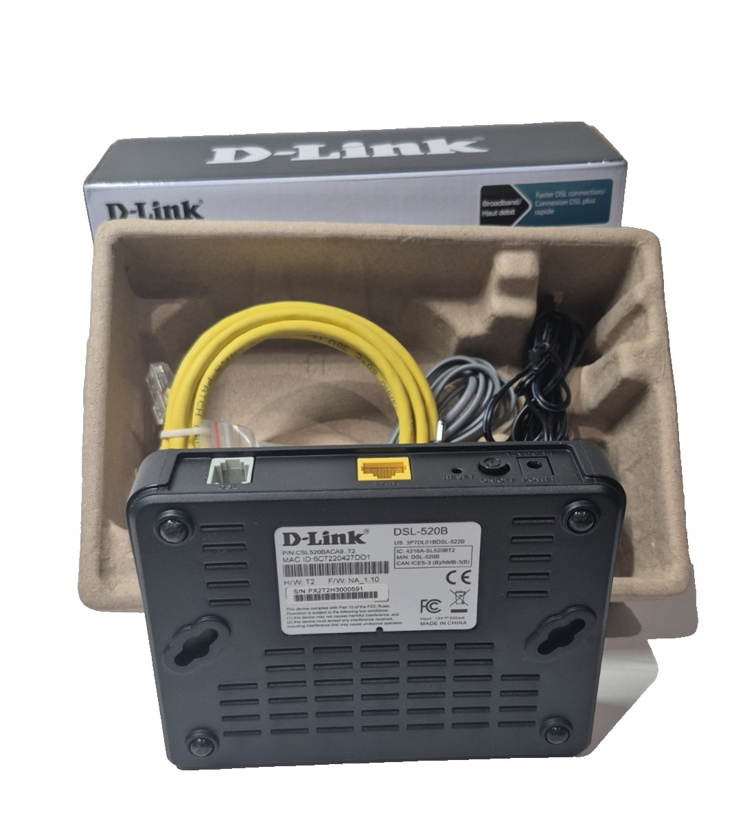 D-Link ADSL2+modem (DSL-520B) Broadband Faster DSL Connection New Open Box