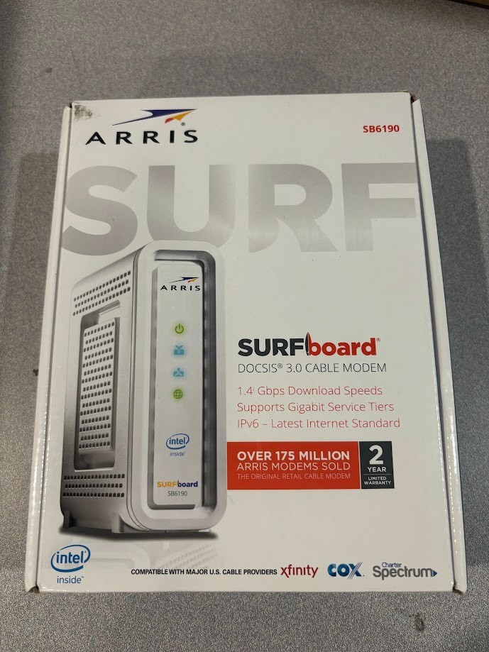 ARRIS SB6190 SURFboard Gigabit+ DOCSIS 3.0 32×8 Cable Modem SB6190 in White