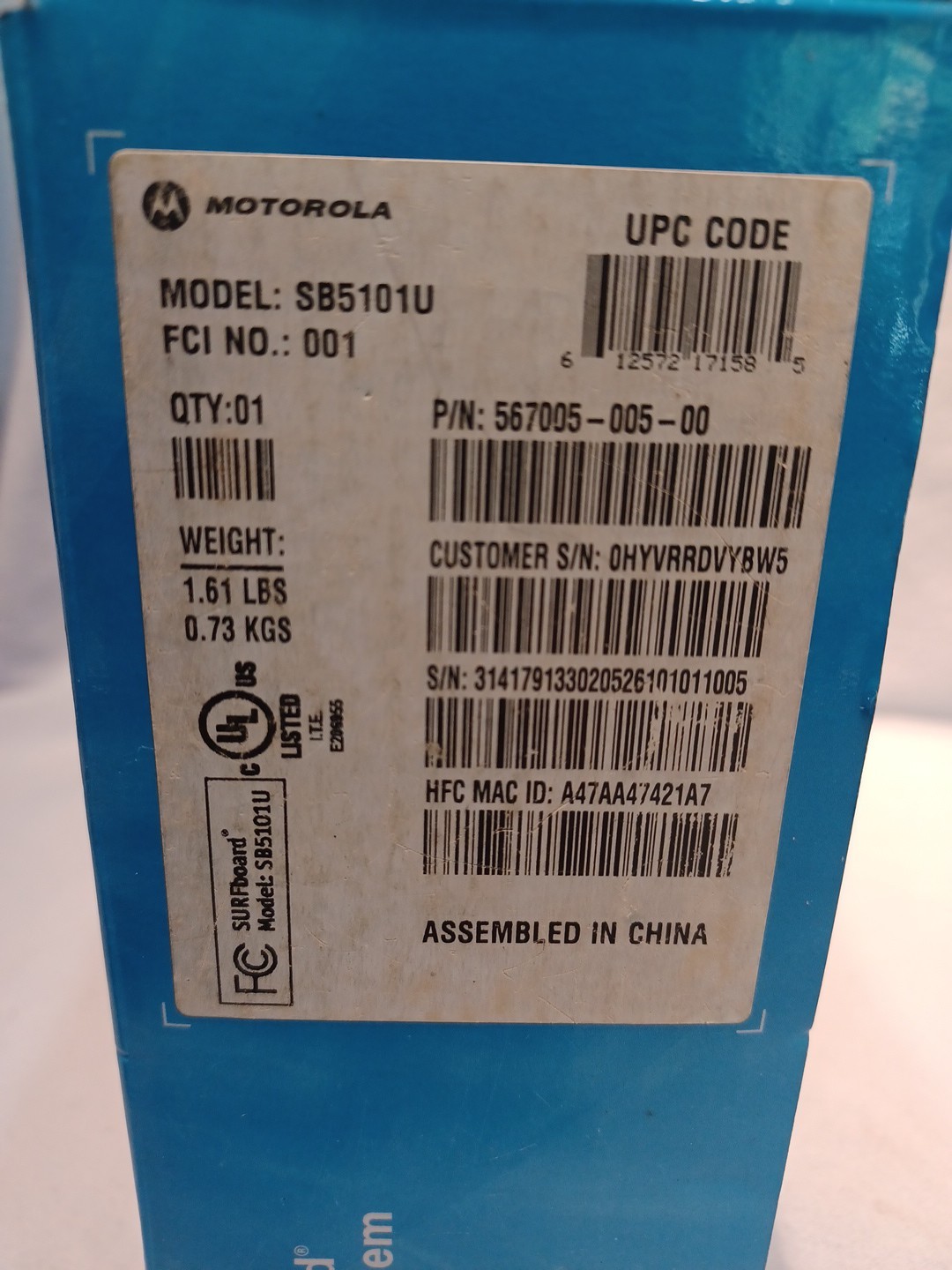 Motorola SURFboard SB5101U (567005-005-00) 38.91 Mbps NIB