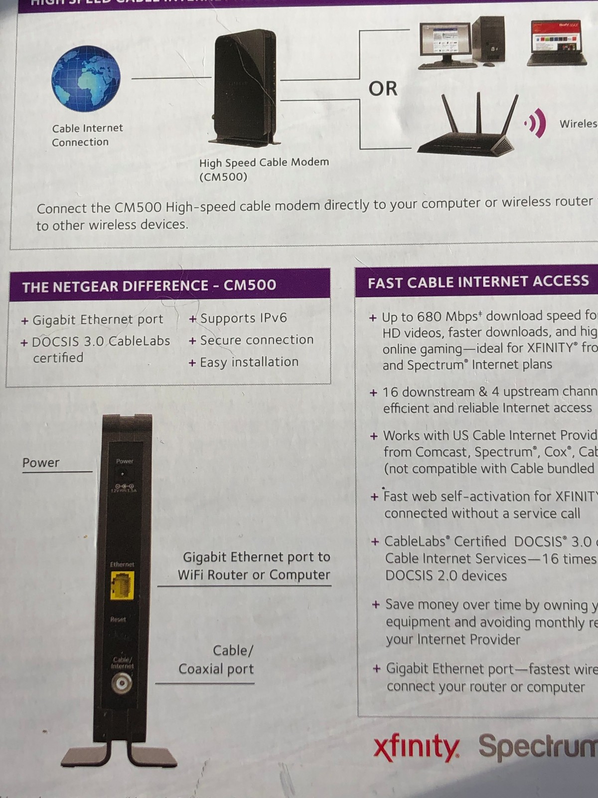 NETGEAR Cm500-1aznas 16×4 DOCSIS 3.0 Cable Modem Max Download Speeds of 686mbps