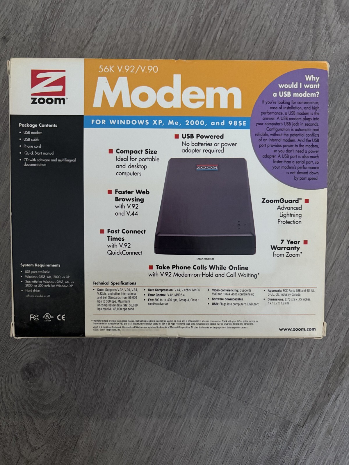56K V.92/V.90 USB Mini External Modem, Model 3090