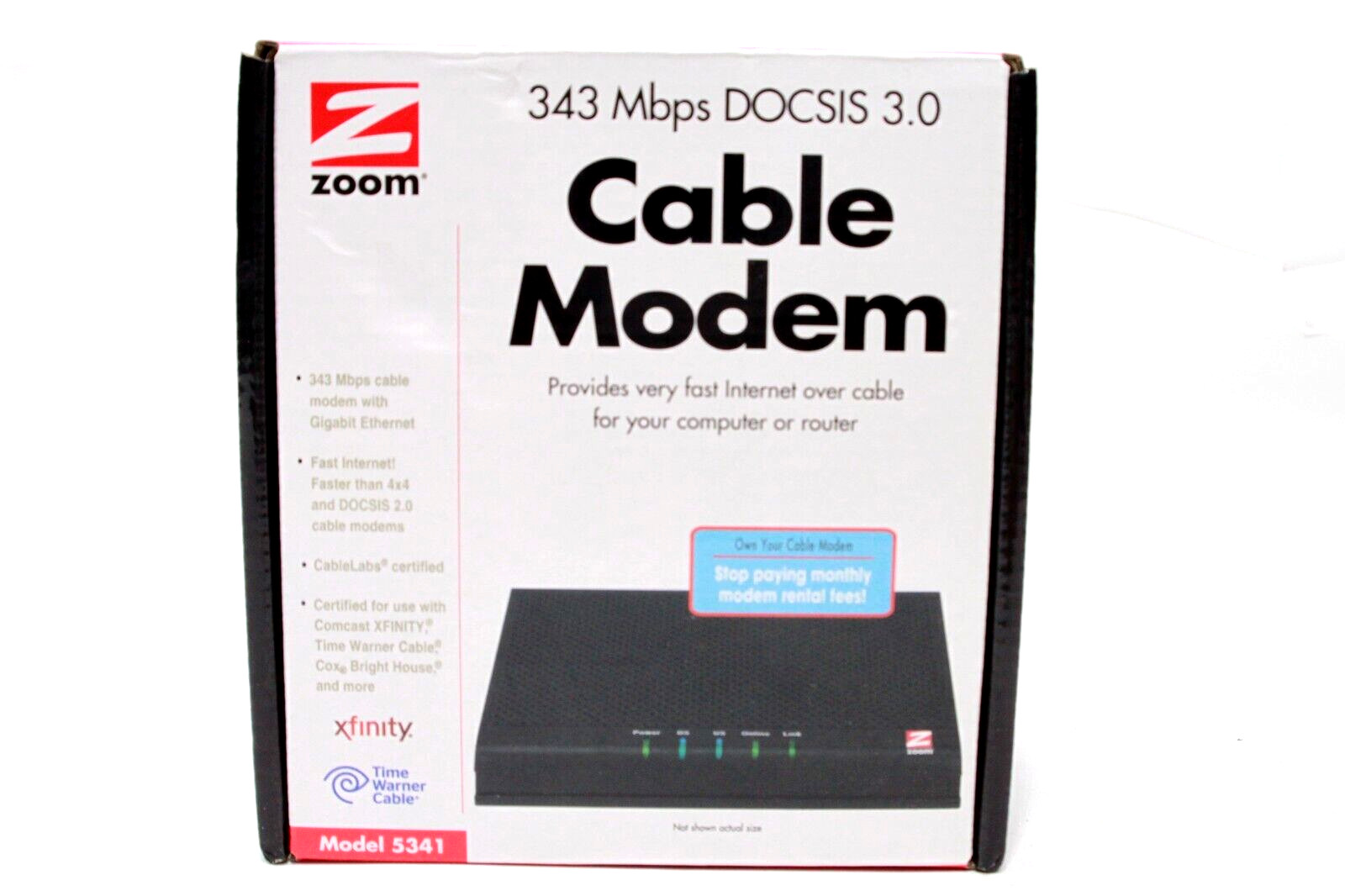 Zoom 343 Mbps DOCSIS 3.0 Cable Modem Model: 5341