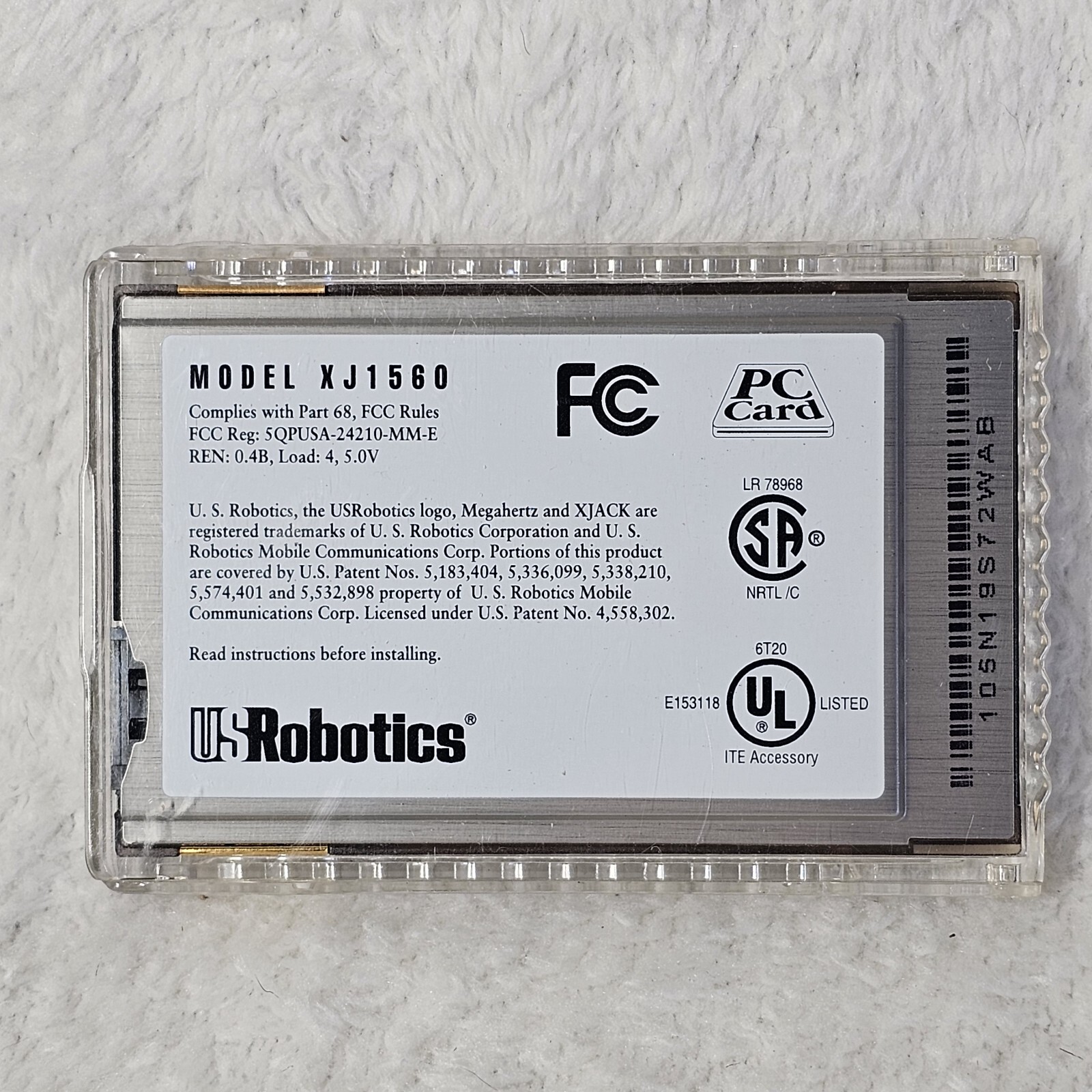 US Robotics Megahertz 56k PC Card Modem XJ1560 with xjack connector