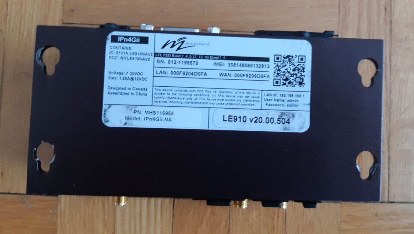 Microhard Cellular Modem IPn4Gii-NA2 – 4G/LTE Dual SIM, Dual Ethernet, USB