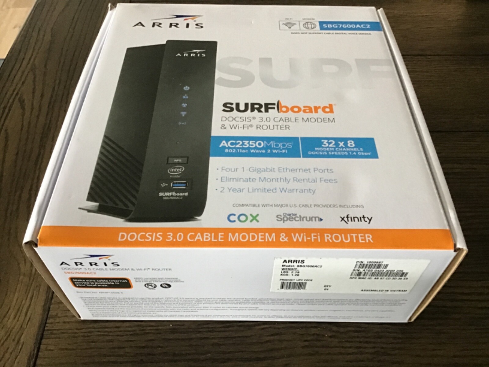 Arris Surfboard SBG7600AC2 DOCSIS 3.0 Cable Modem & AC2350 Dual-Band Wi-Fi
