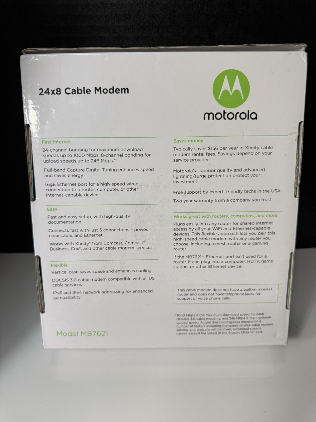 Motorola MB7621 Cable Modem Docsis 3.0 1000+ Mbps Xfinity Cox 24×8 Router