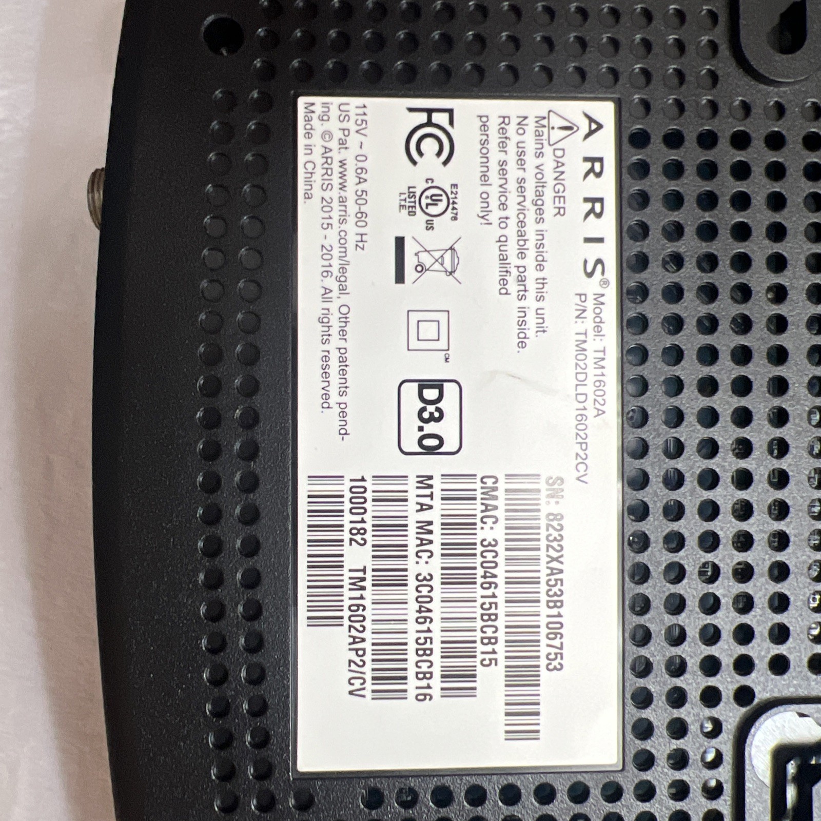 ARRIS Touchstone TM1602A DOCSIS 3.0 E-MTA