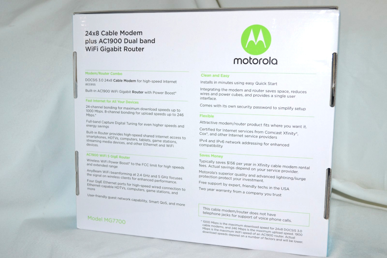 MOTOROLA MG7700 COMBO ROUTER – MODEM/WIFI 1000 MBPS