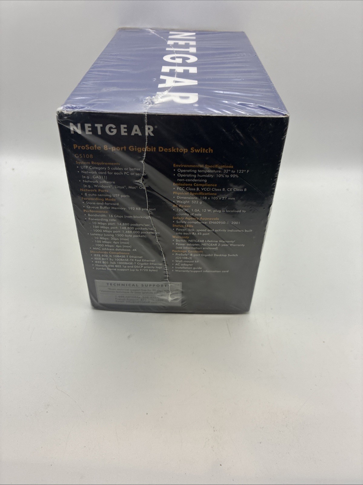 Netgear Prosafe 8 Port Gigabit Switch GS108 10/100/1000 Mbps New Free Shipping