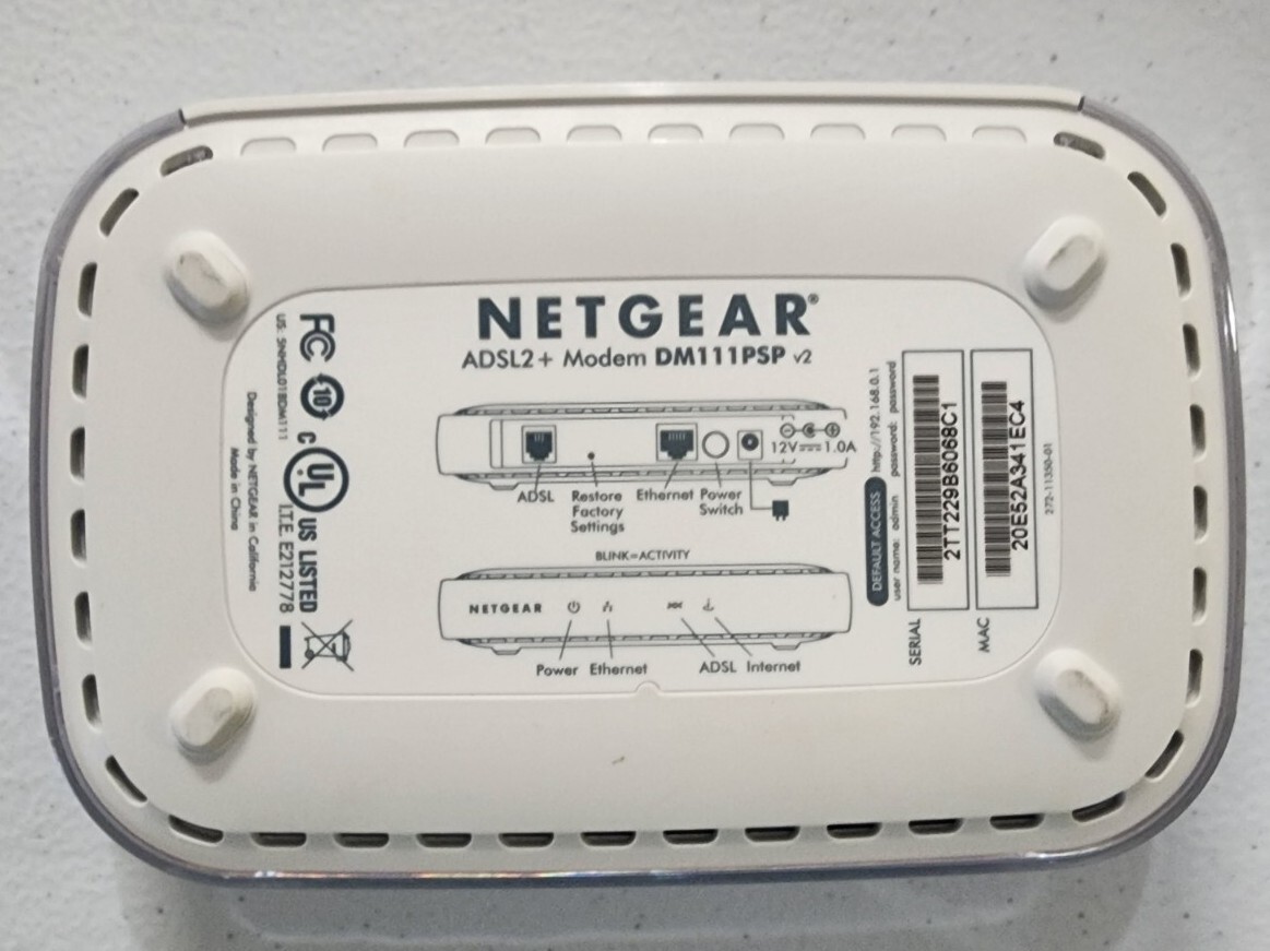 Netgear Broadband ADSL2+ Modem Model DM111PSP DM111PSP-100NAS Complete