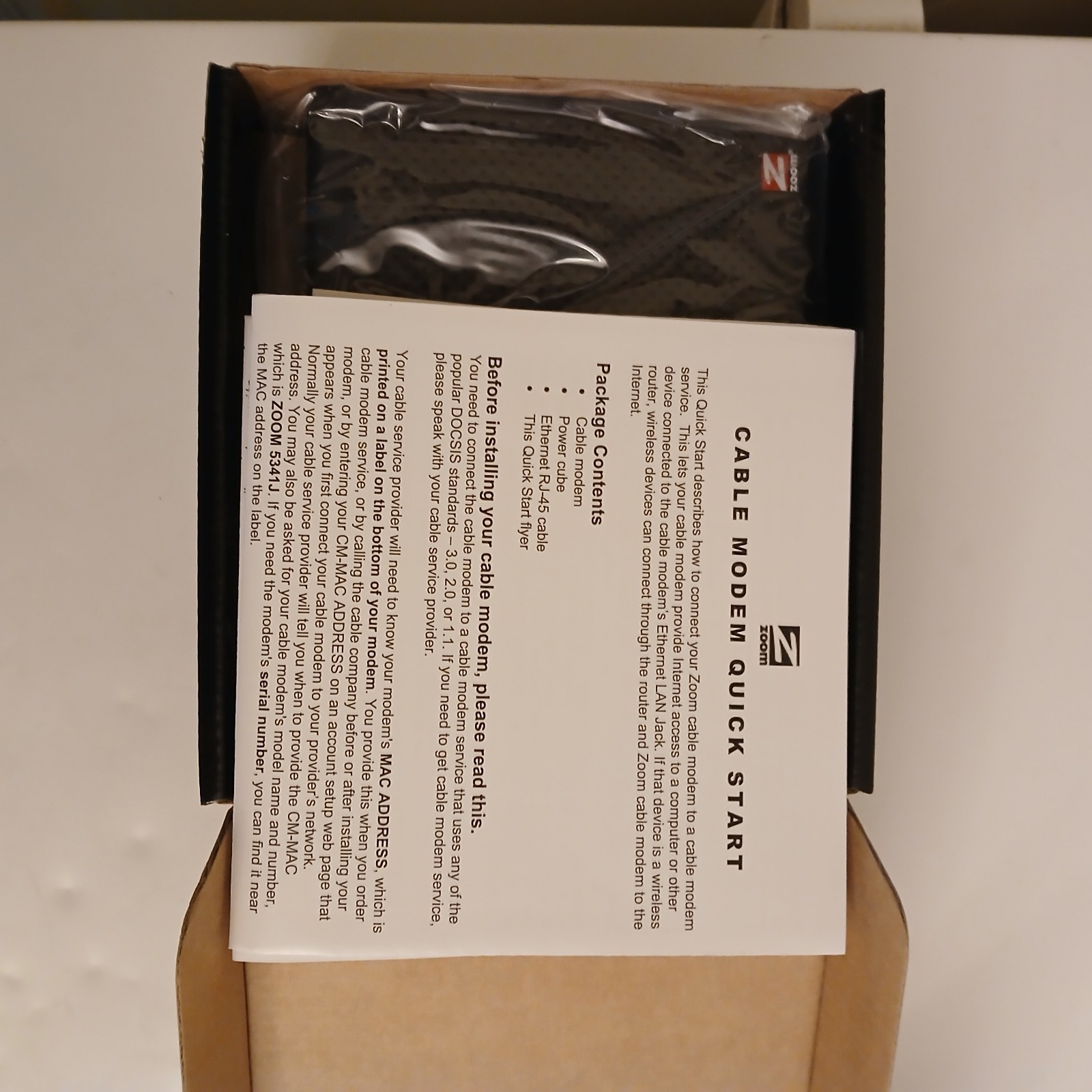 ZOOM Cable Modem 5345 DOCSIS 3.0 343 Mbps 8×4 Docsis 3.0 Cable Modem