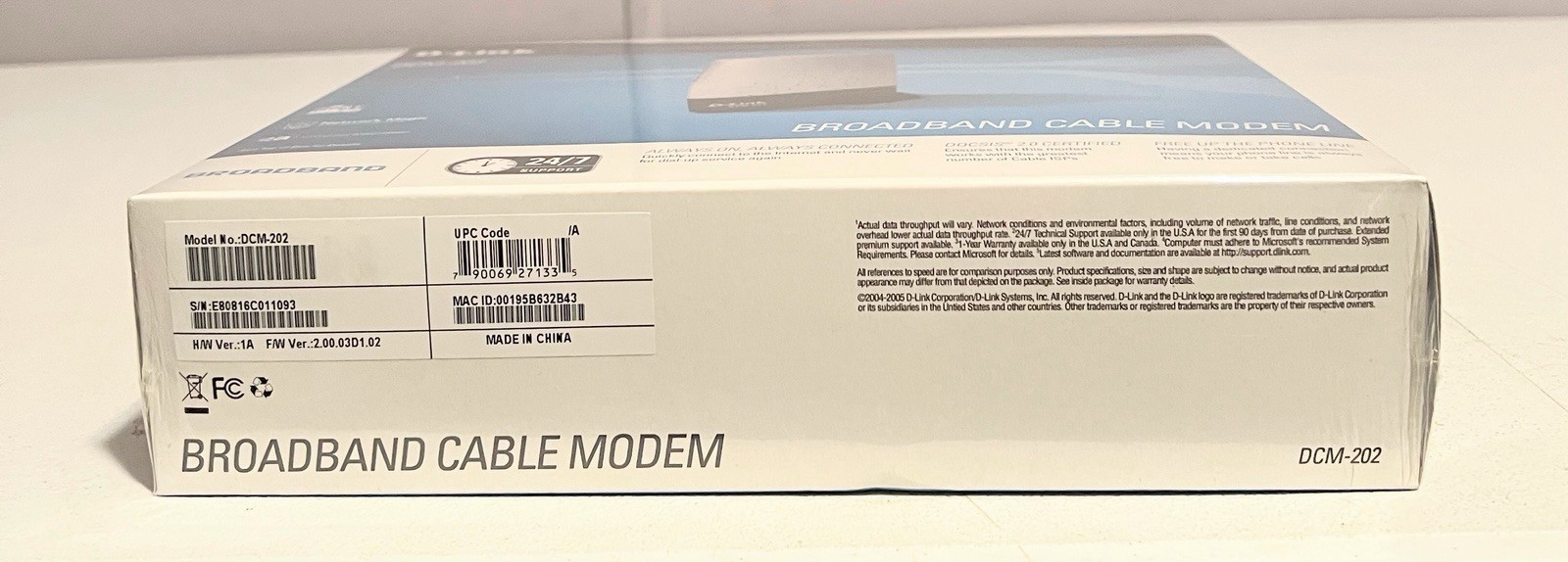 NEW D-Link DCM-202 Broadband Cable Modem Internet Windows Sealed Box With Cables