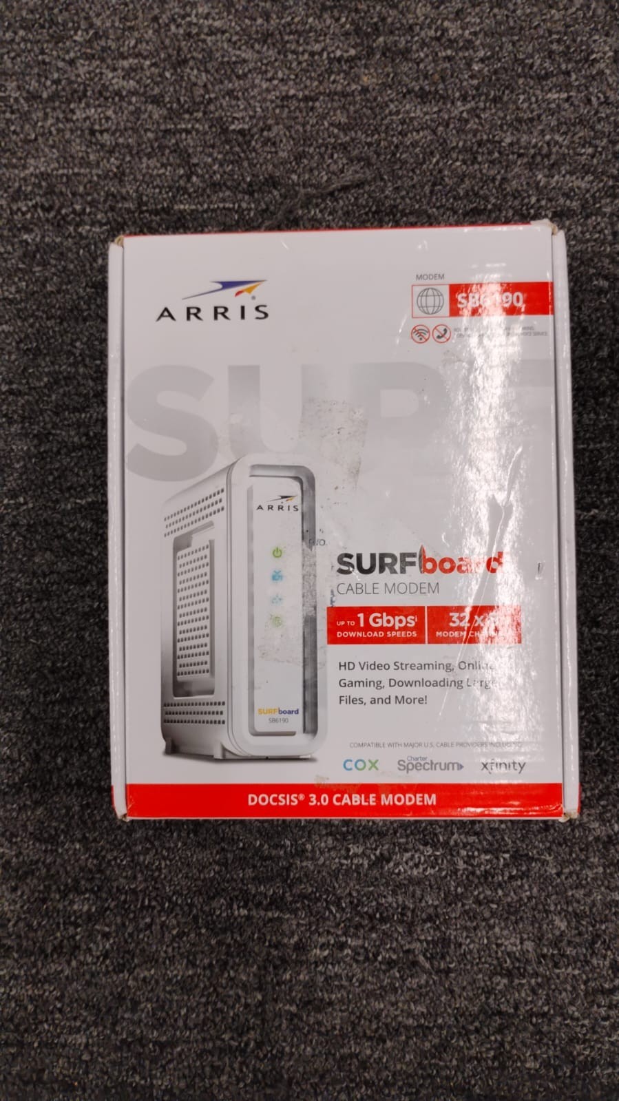 ARRIS White SURFboard SB6190 DOCSIS 3.0 32 x 8 Gigabit Cable Modem, OBN-E2