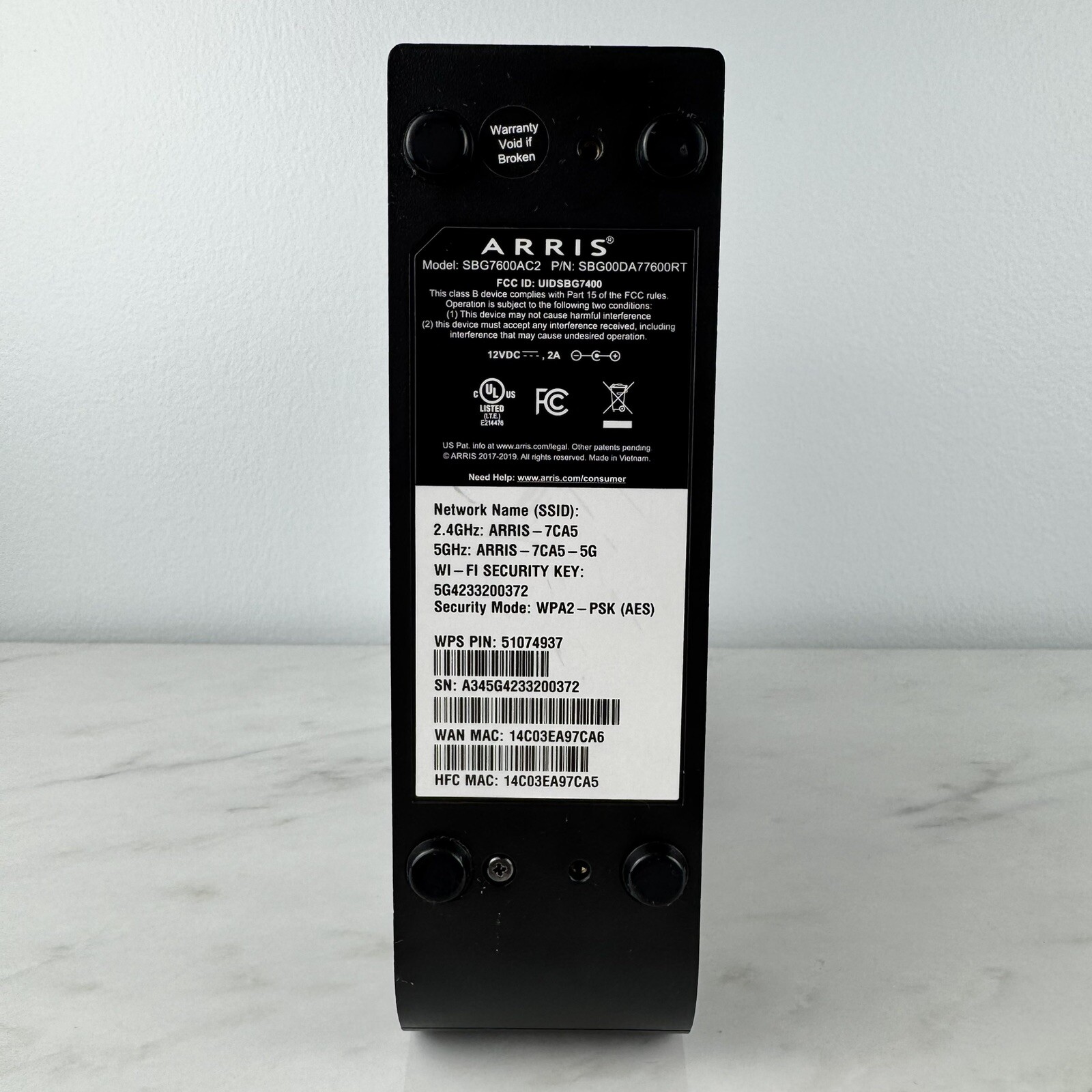 Arris ‎SBG7600AC2 Cable Modem Plus Internet Home Wifi Router Networking Black