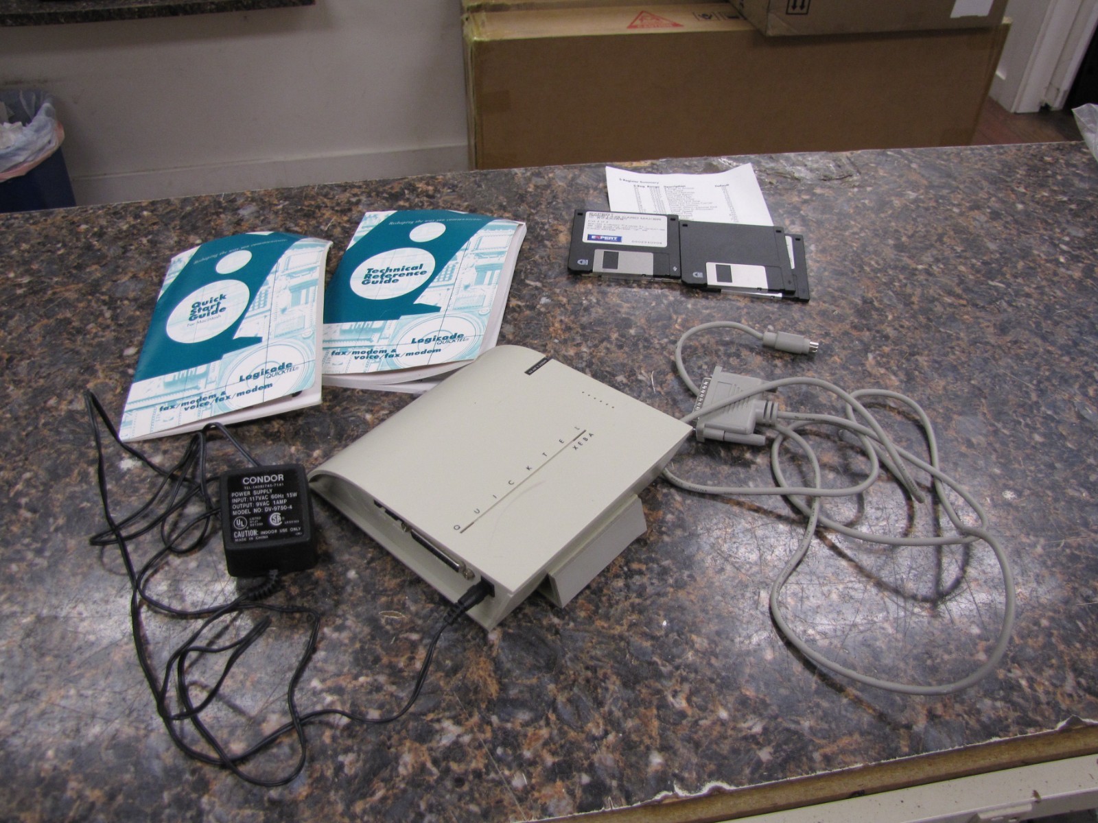 QUICKTEL XEBA 1414XV External Modem w/ Power Supply, Manuals & 3.5″ SofTware-MP1