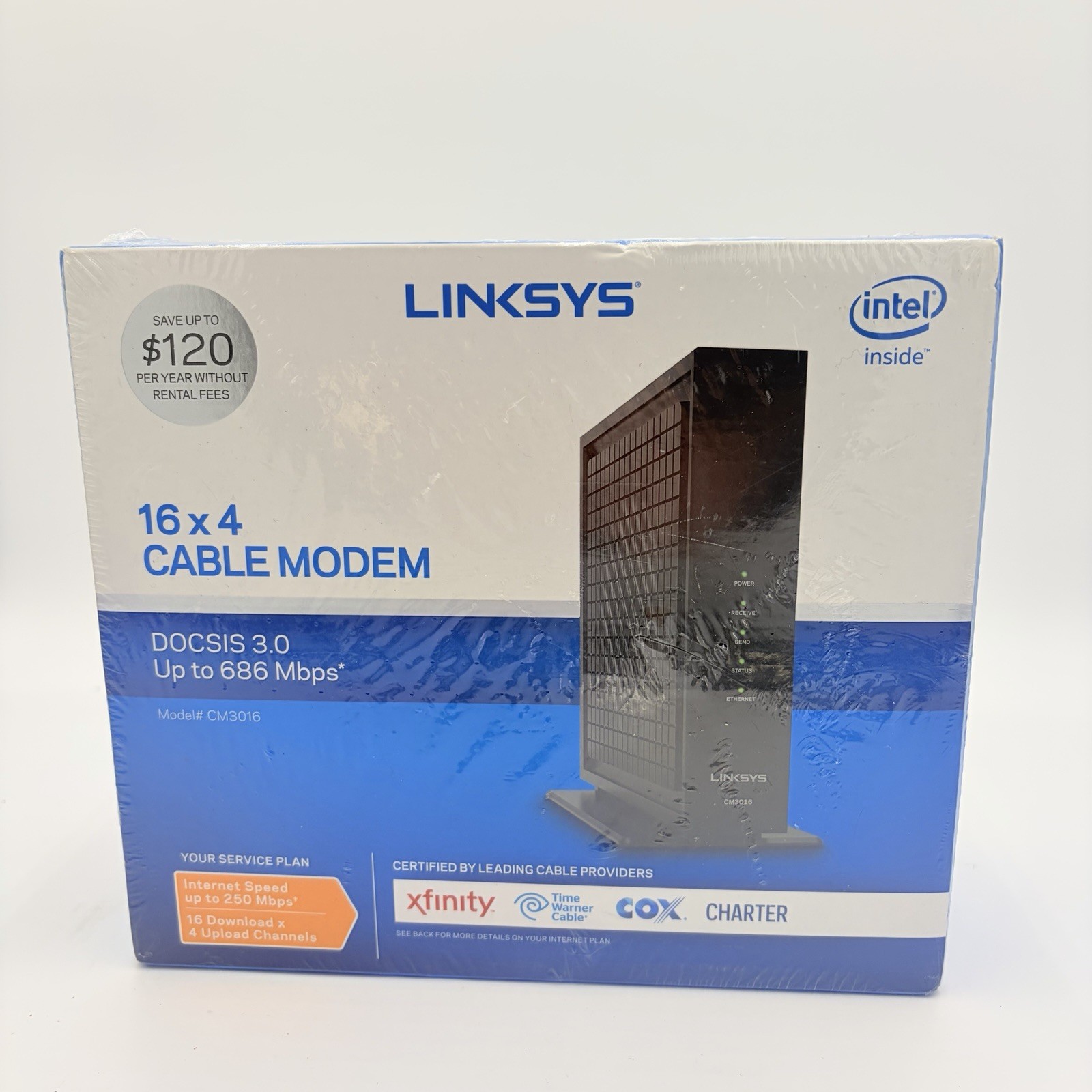 NEW SEALED Linksys CM3016 16×4 Cable Modem DOCSIS 3.0 Up to 686 Mbps