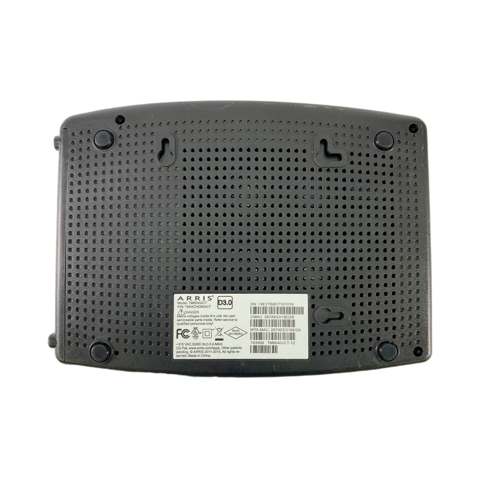 Arris Touchstone TM804G/CT Telephony Cable Modem Docsis 3.0 NO Adapter
