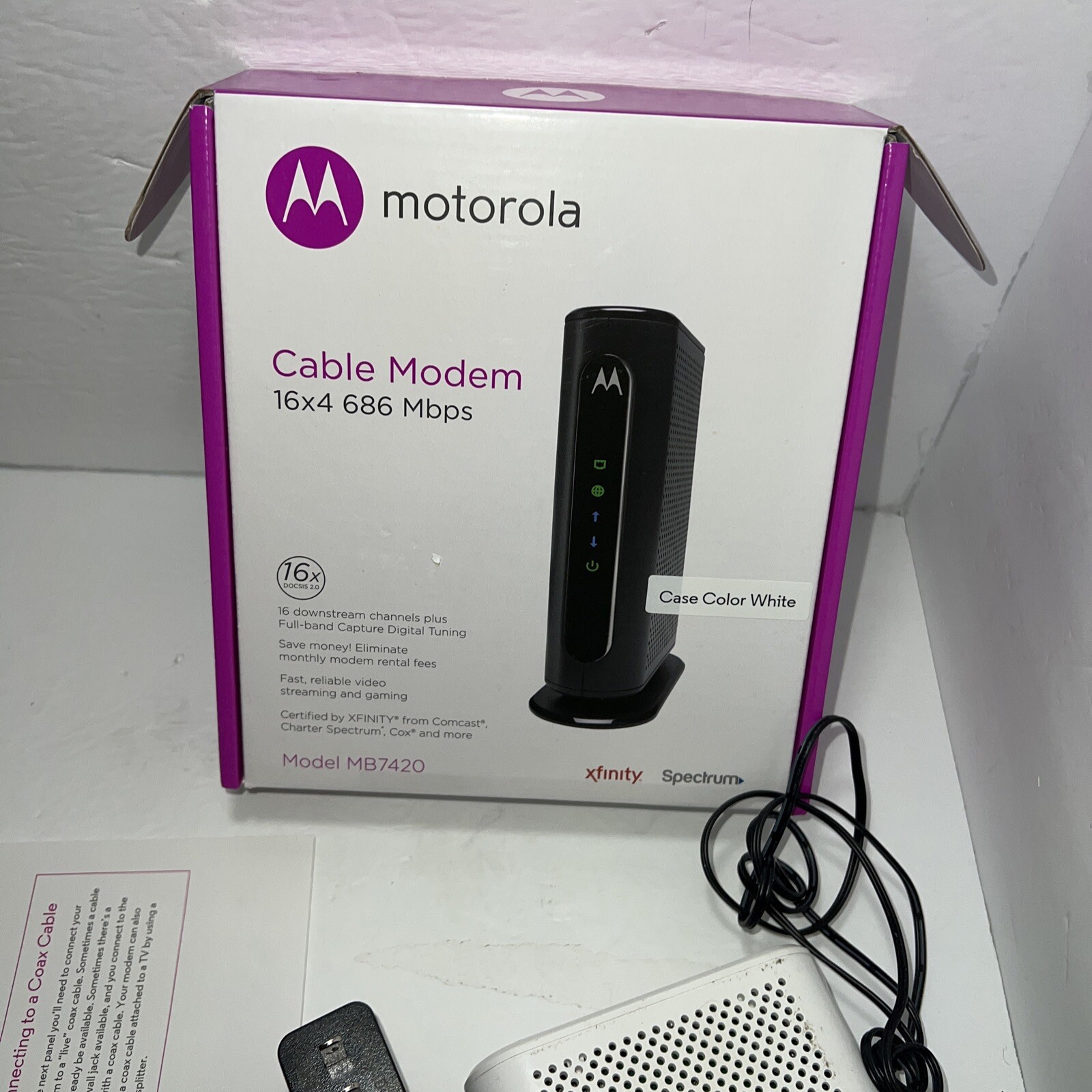 Motorola 16×4 Cable Modem 686 mbps DOCSIS 3.0 Channel Bonding -White