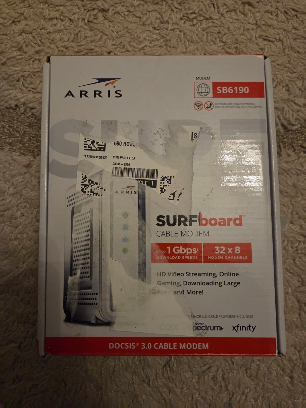 ARRIS SURFboard SB6190 DOCSIS 3.0 32 x 8 Gigabit Cable Modem White (Fast ship)**