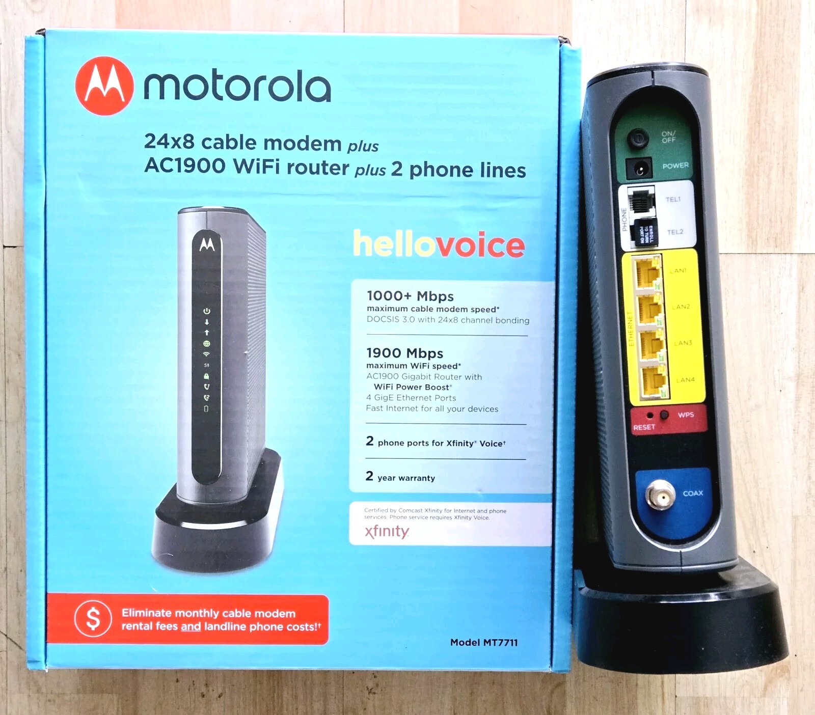 MOTOROLA MT7711 24X8 Cable Modem and AC1900 Dual Band Wi-Fi Gigabit Router