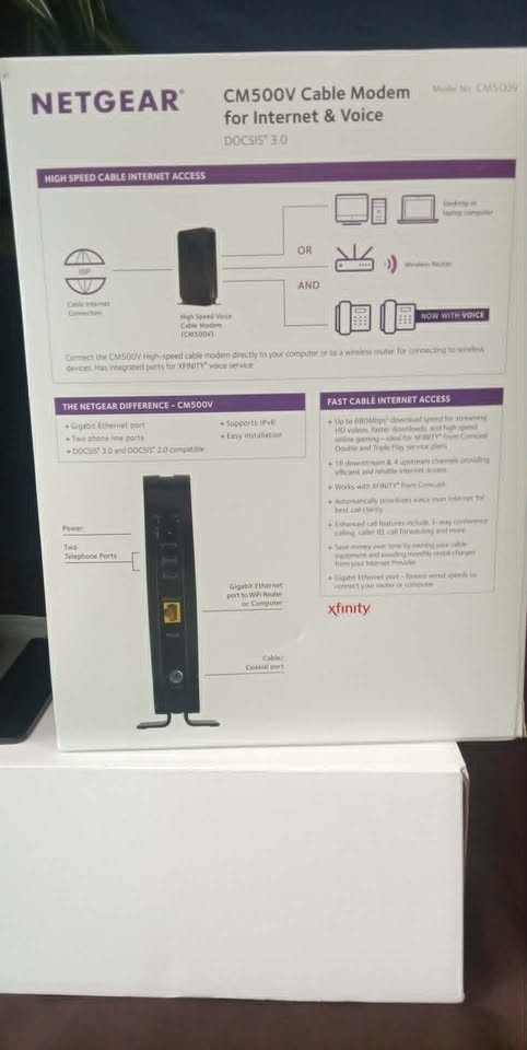 New NETGEAR CM500V Cable Modem for Internet & Voice Xfinity 680mbps