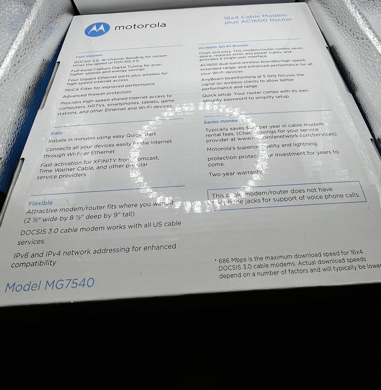 Motorola MG7540 DOCSIS 3.0 16×4 Dual Wifi Cable Modem Gateway🔥🔥