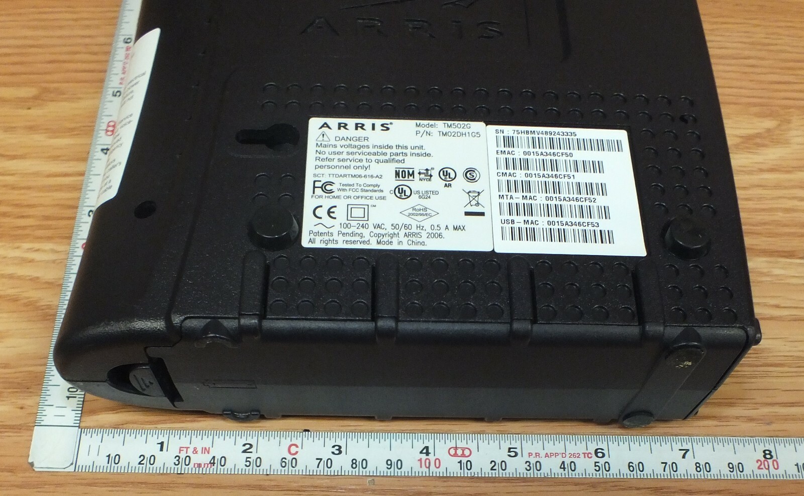 ARRIS Touchstone Telephoney Modem TM502G With AC Power Cord & Battery Backup