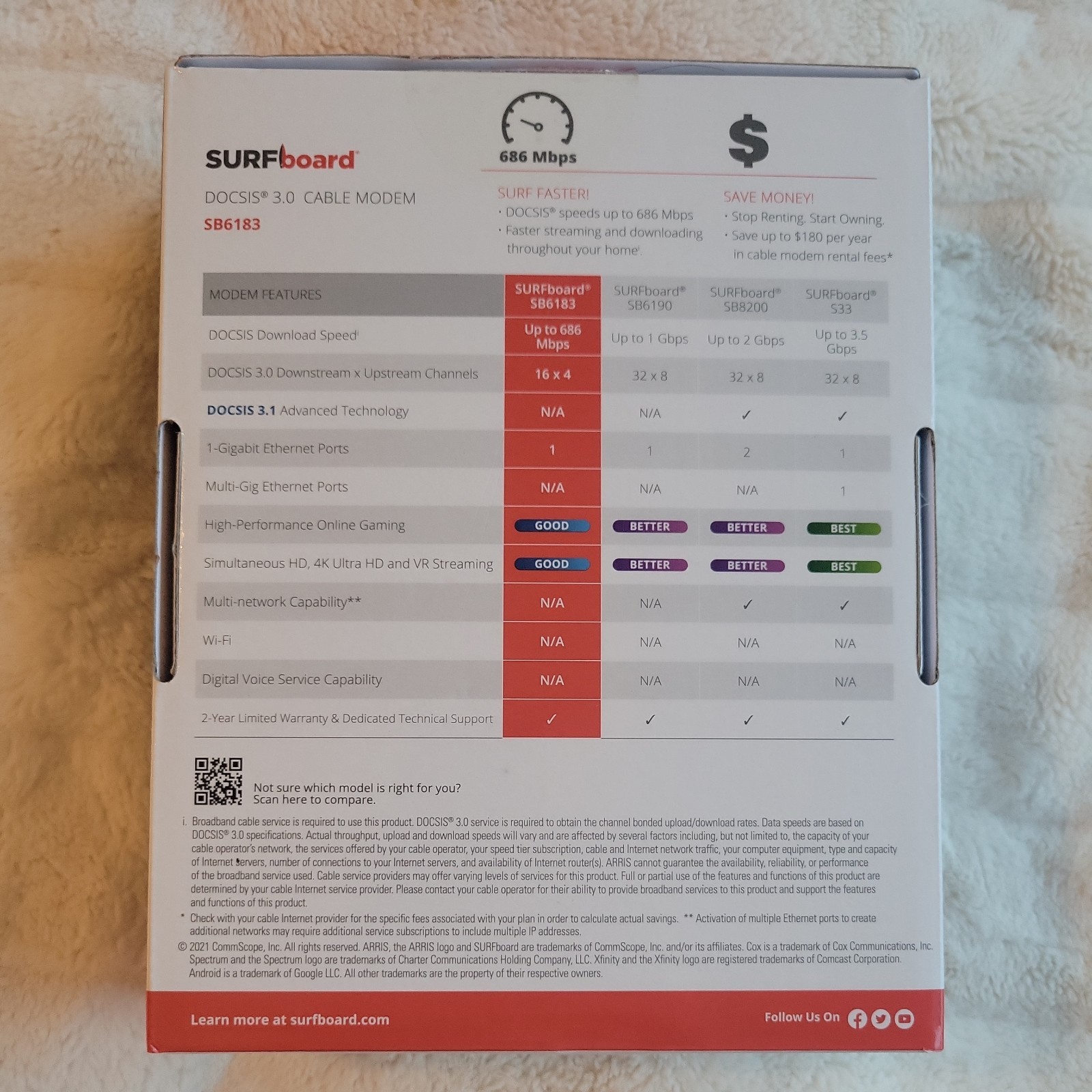 ARRIS Surfboard DOCSIS 3.0 Cable Modem Approved on Xfinity Comcast 9B52