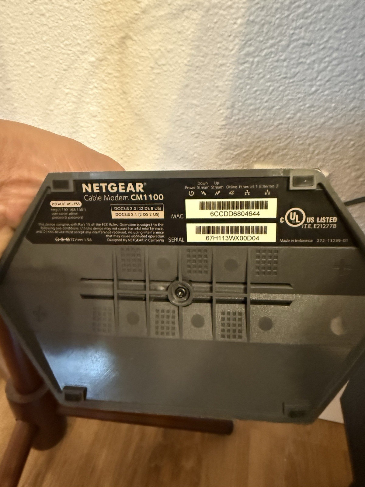 NETGEAR Nighthawk CM1100 Cable Modem DOCSIS 3.1 Gigabit Black Power Adapter 0D04