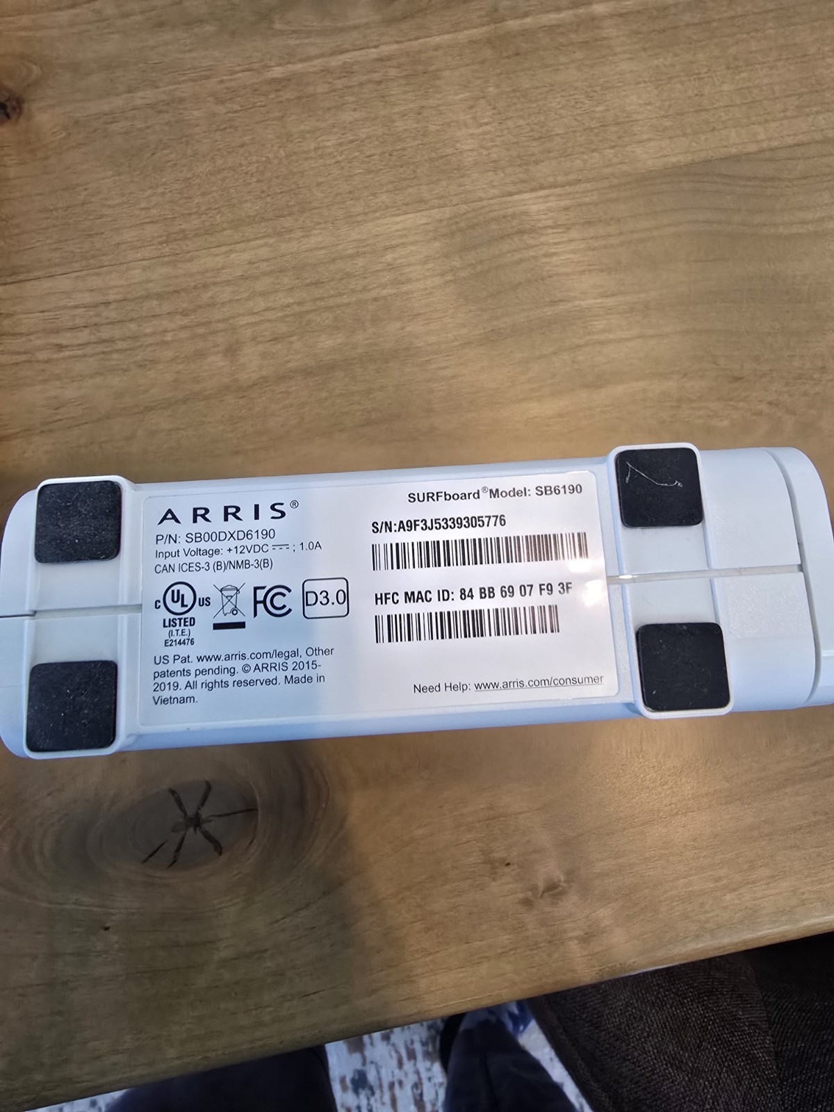 ARRIS Surfboard SB6190-RB DOCSIS 3.0 Cable Modem, White Open Box, Functional