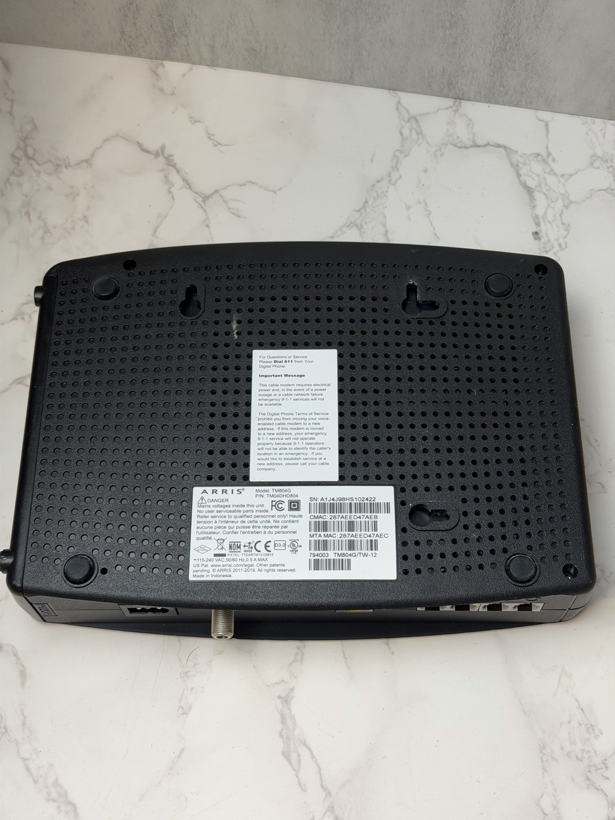 Arris TM804G Cable Modem DOCSIS Telephony Modem