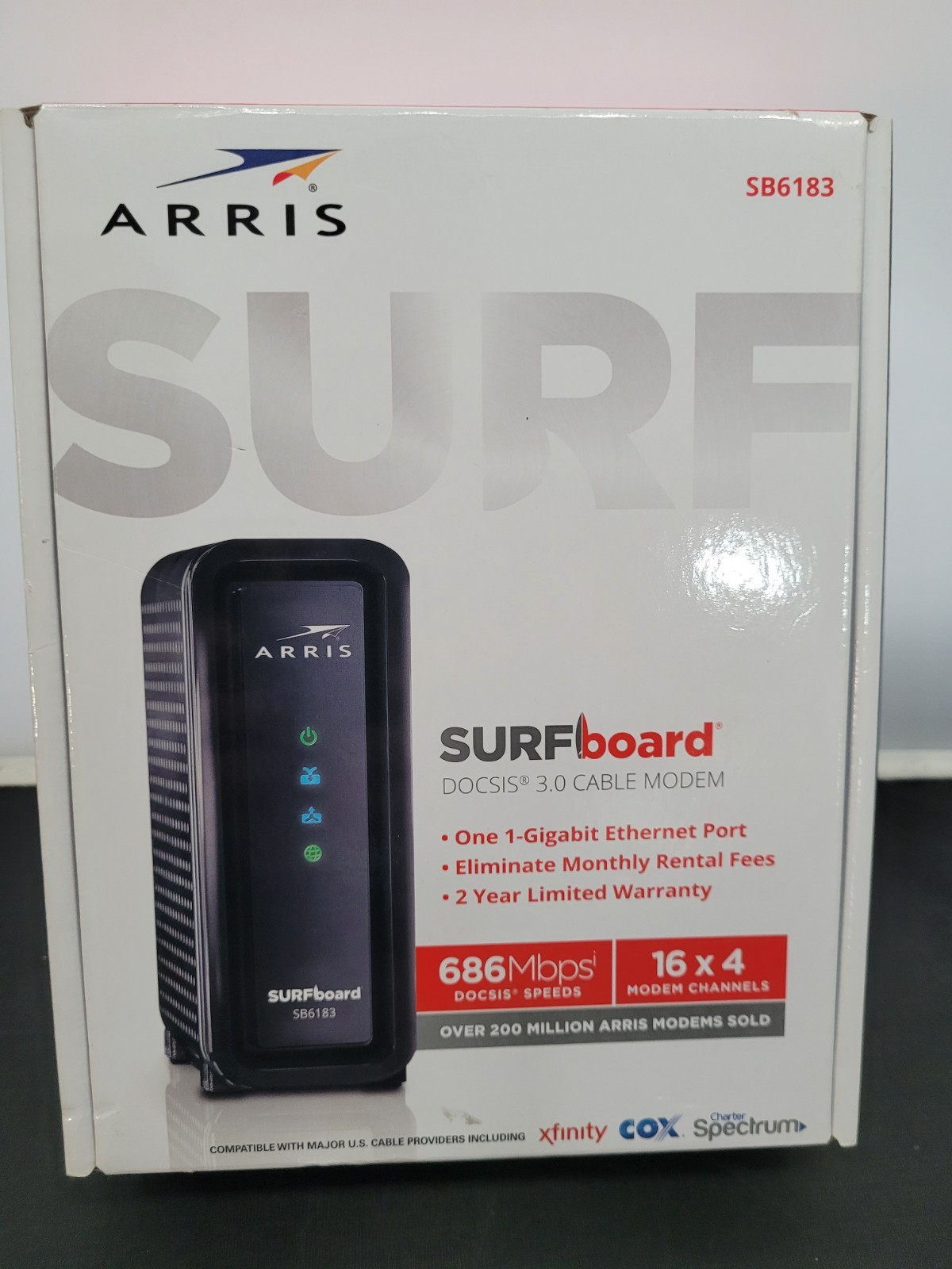 ARRIS SB6183 Surfboard 16×4 DOCSIS 3.0 Cable Modem – Black Used
