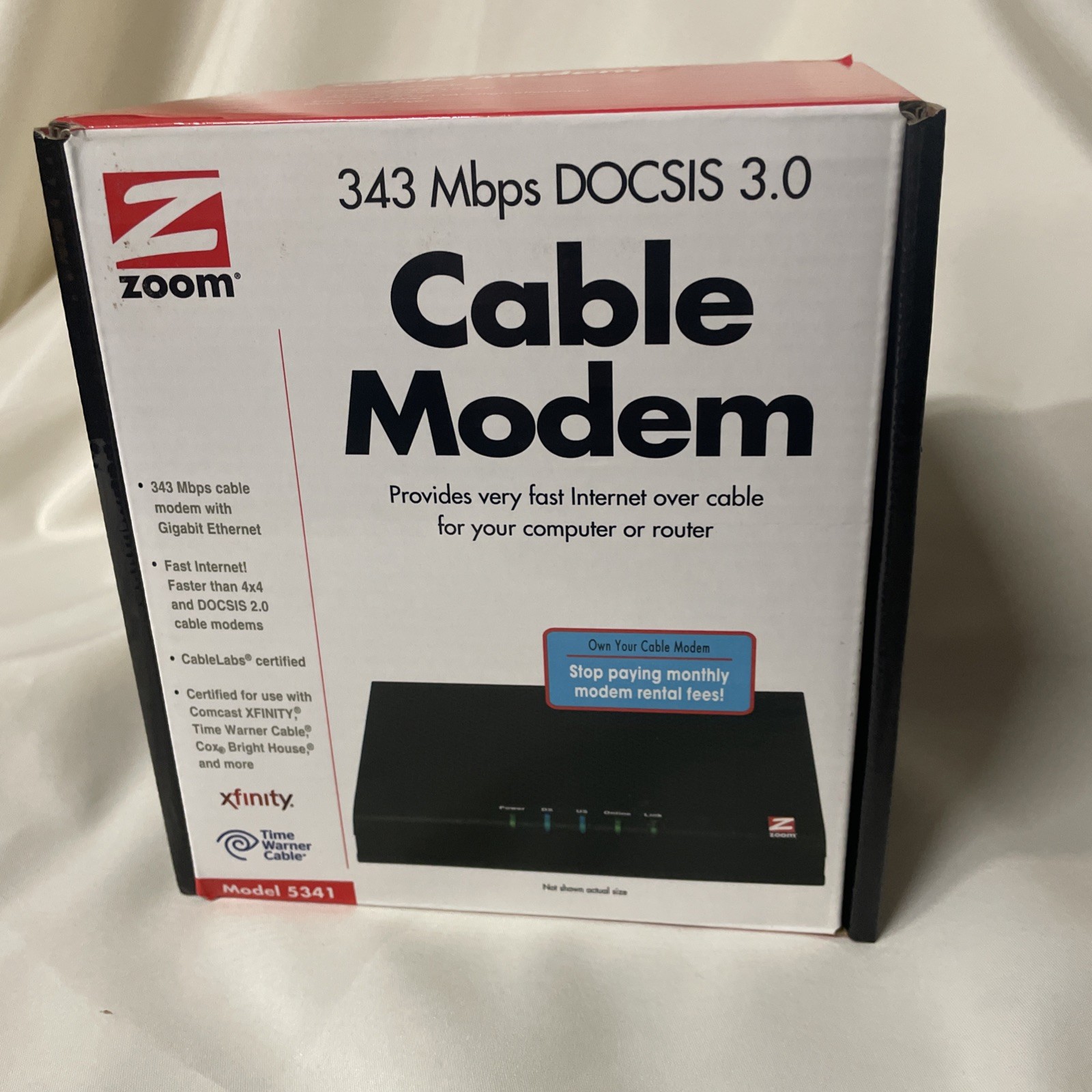 Zoom DOCSIS 343 Mbps 3.0 Cable Modem Model 5341 – NEW open box