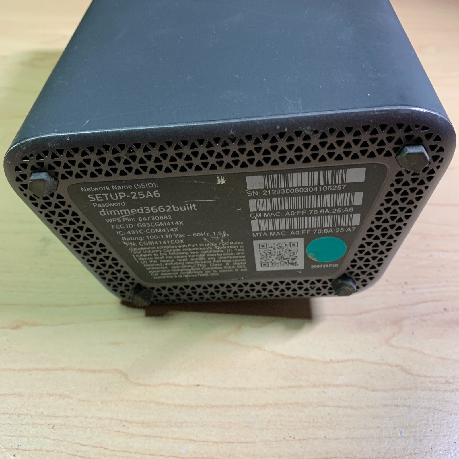 Cox Panoramic Cable Modem WIFI Gateway Modem/Router CGM414X w/ Power Cord