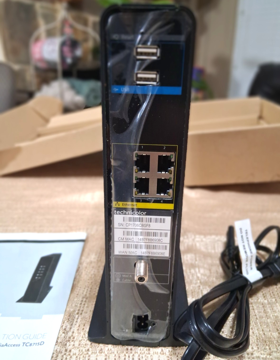 New MediaAccess Technicolor TC8715D Cable Modem Wireless Gateway modem + router