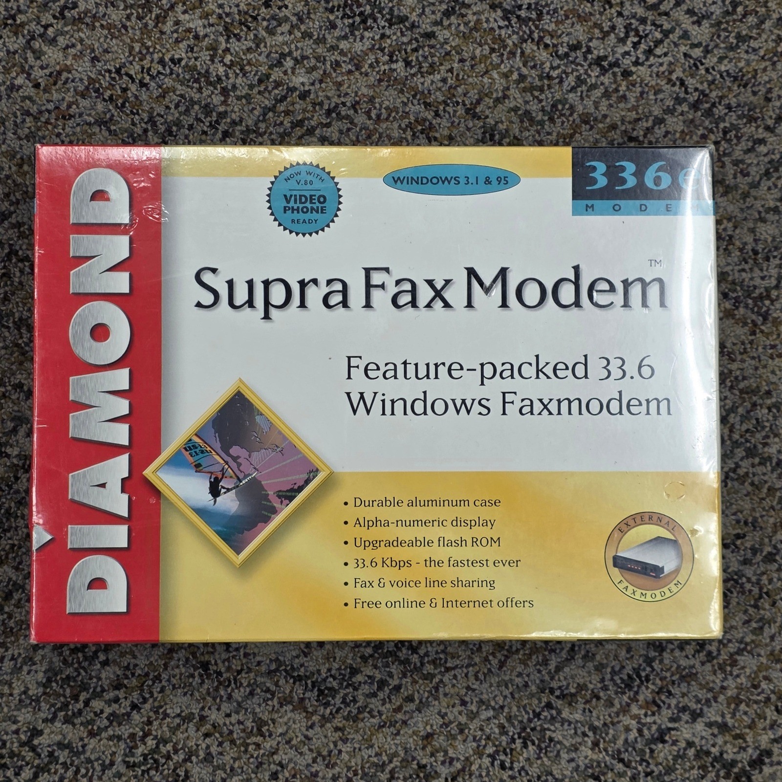 Diamond SupraExpress 336e External Fax Modem 33.6 Windows 95 Vintage Sealed New