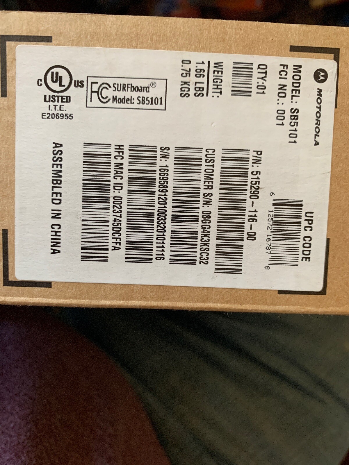 Motorola SURFboard SB5101 DOCSIS 2.0 Cable Modem with Accessories