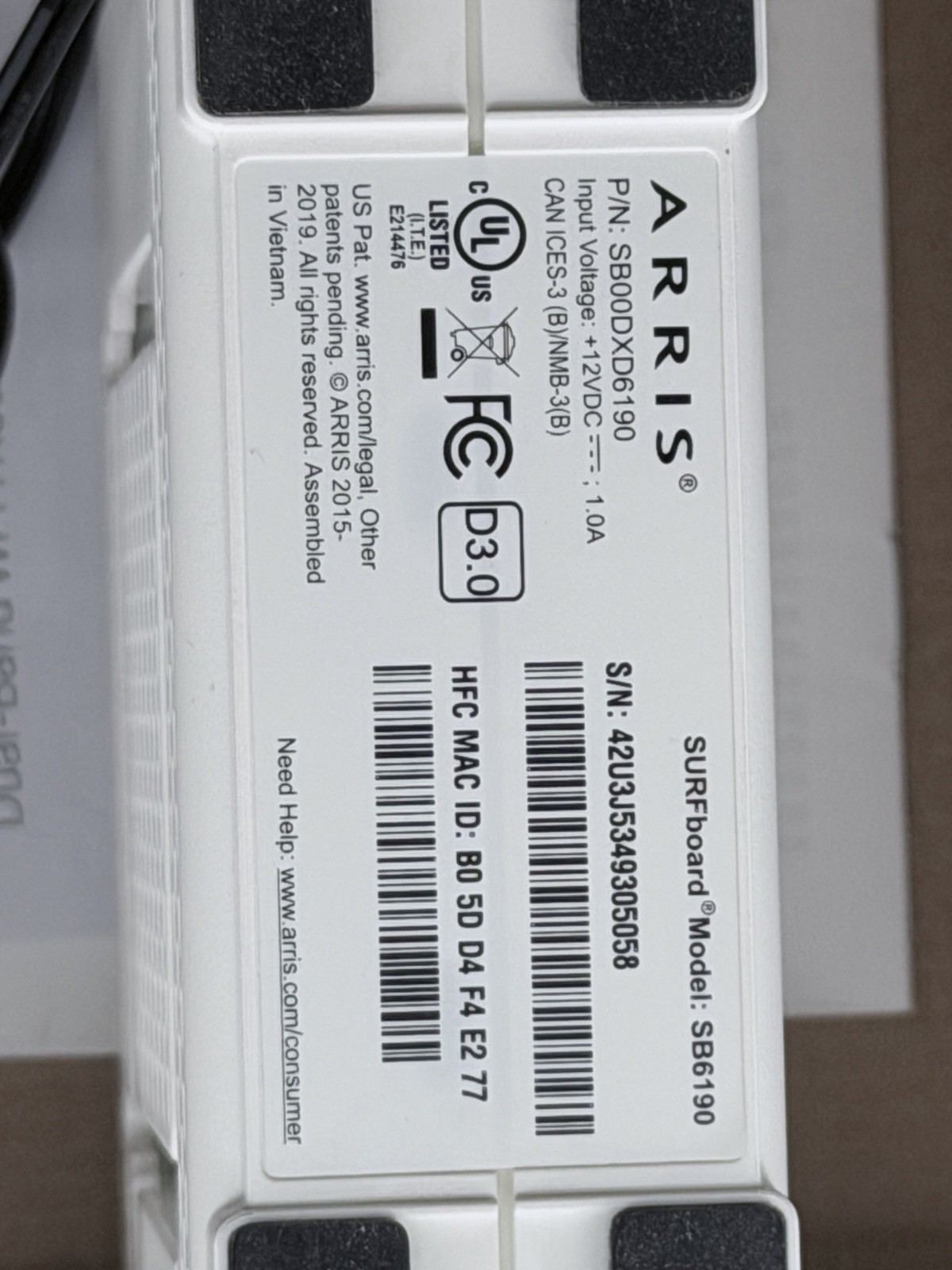 ARRIS SB6190 DOCSIS 3.0 Cable Modem 32×8 Gigabit Tested Xfinity Spectrum Cox