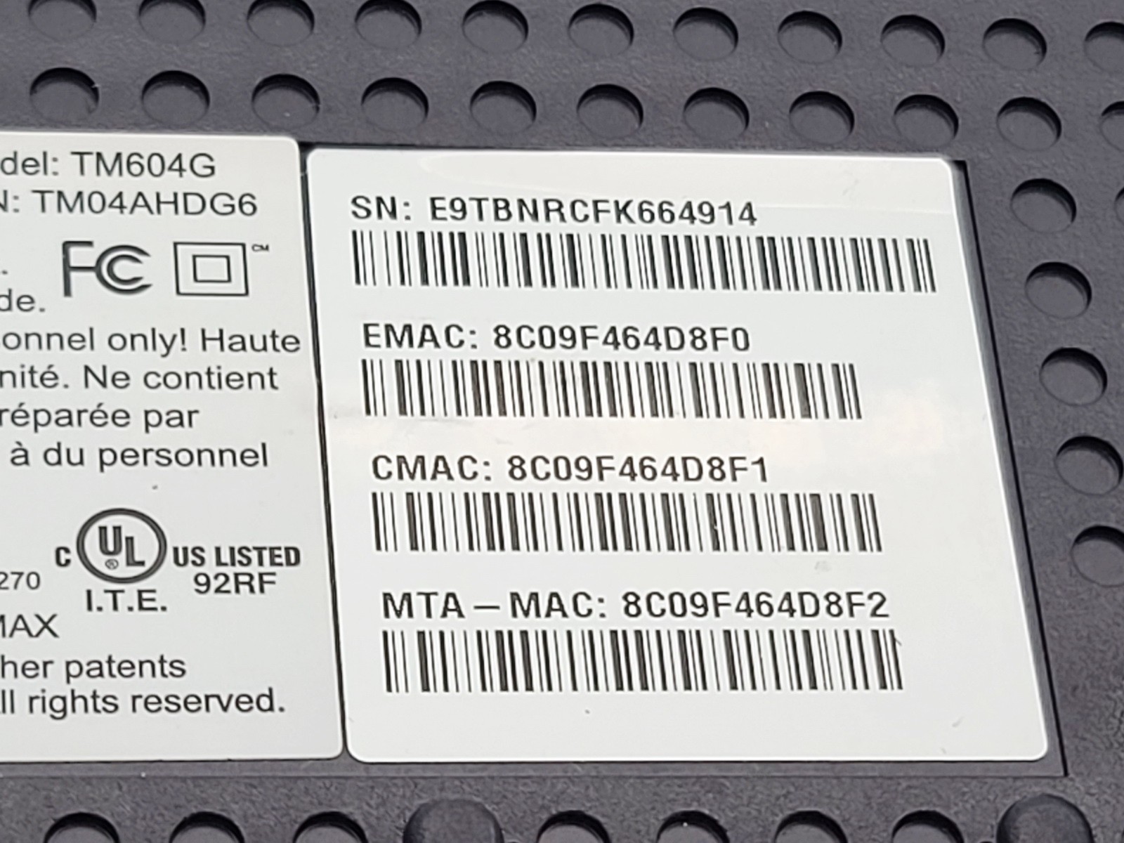 ARRIS TM604G TOUCHSTONE DOCSIS 2.0 TELEPHONY CABLE MODEM VOIP INTERNET DEVICE