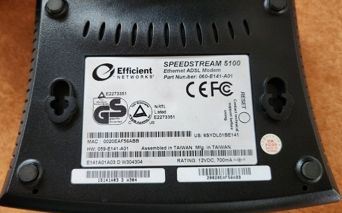 SpeedStream 5100 Ethernet ADSL Modem 060-E141-A01 Efficient Networks
