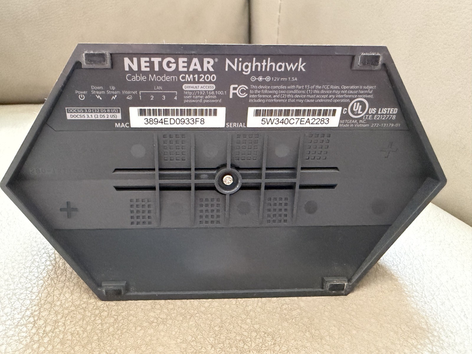 NETGEAR Nighthawk CM1200-100NAS DOCSIS 3.1 Cable Modem Pre-Owned Excellent Cond.