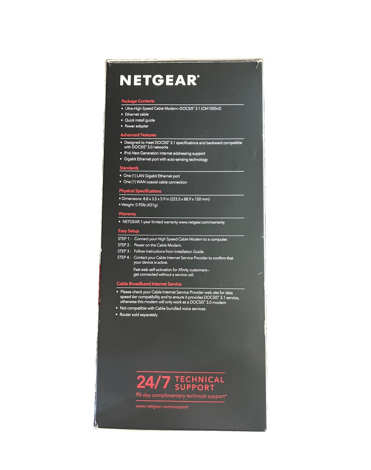 New NETGEAR CM1000 DOCSIS 3.1 Cable Modem 1 Gbps Gigabit Ethernet Black Xfinity