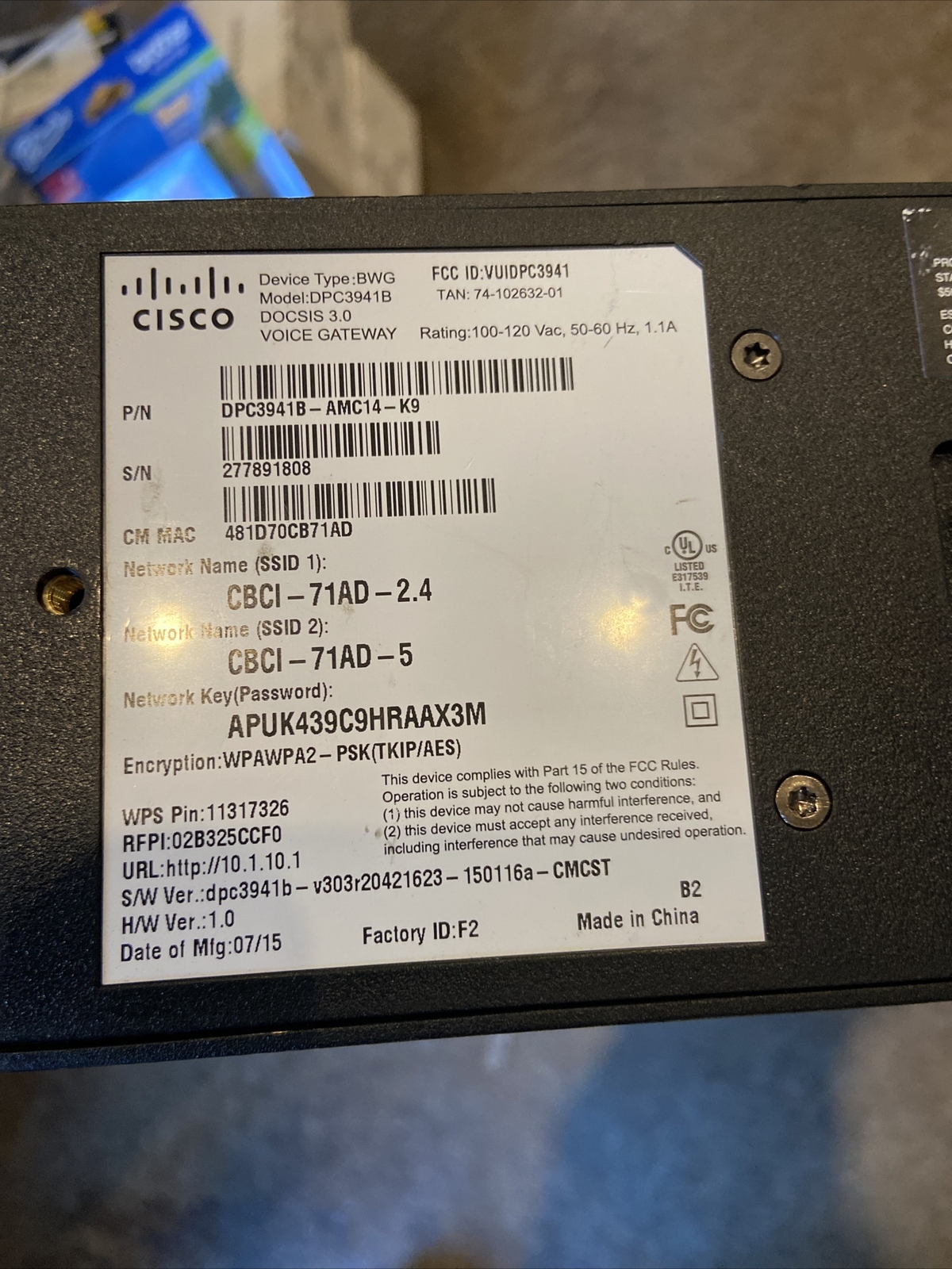 Technicolor DPC3941B Comcast Business Dual Band WiFi Cable Modem Router