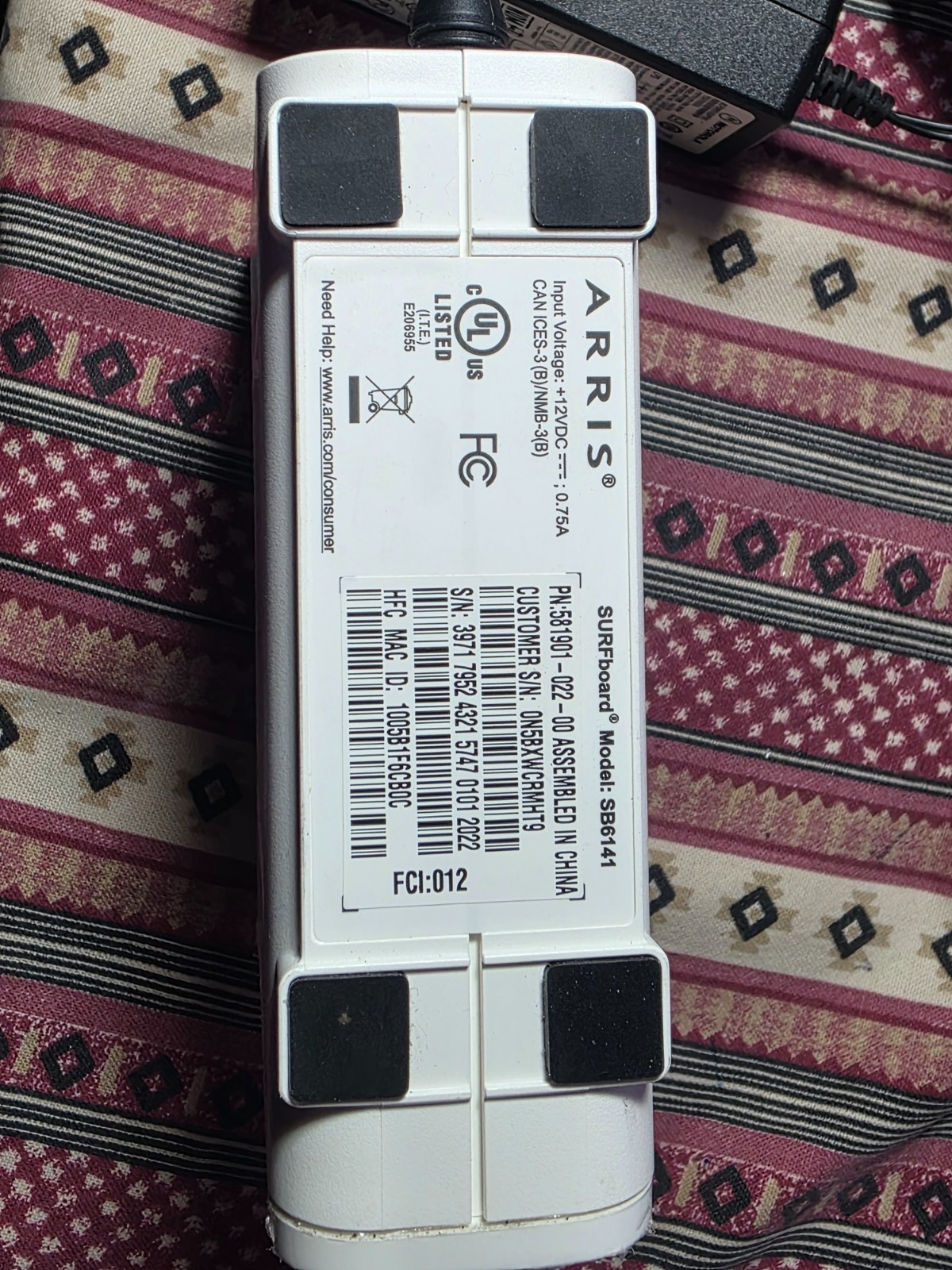 ARRIS SurfBoard Model SB6141 Cable Modem w/ Power Cord