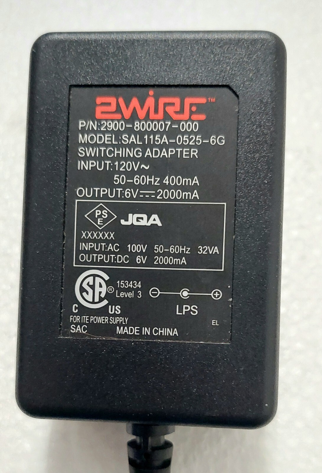 Genuine 2wire AC Power Supply Adapter Modem SAL115A-0525-6G 1800HG 1800HW