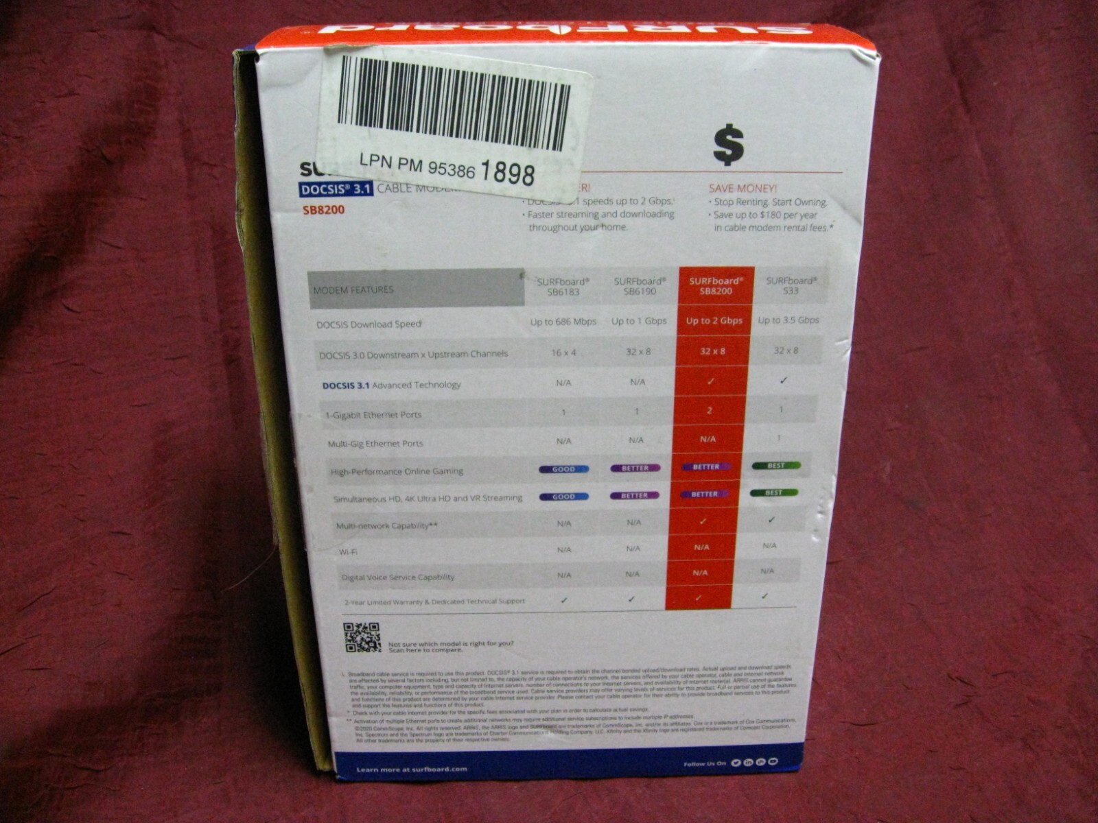 ARRIS SURFboard SB8200 Router DOCSIS 3.1 10 Gbps Cable Modem