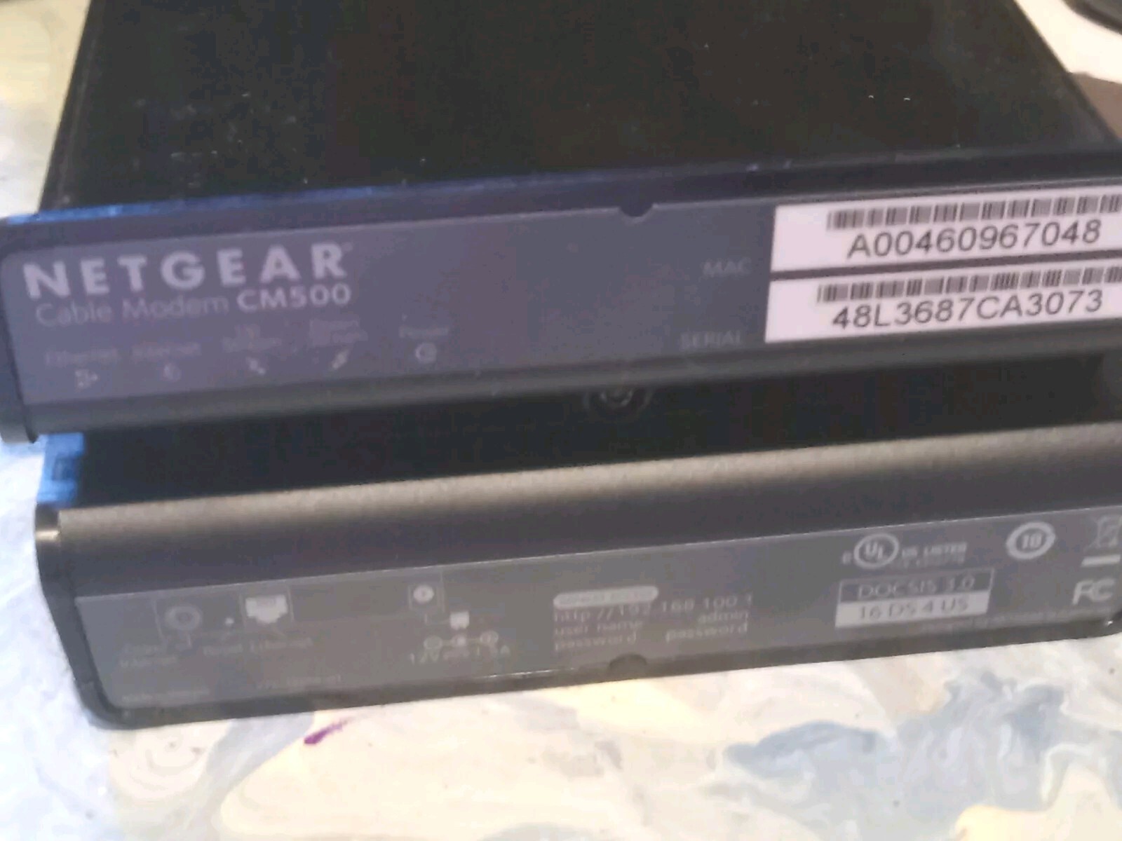Netgear CM500 high speed cable modem Pre-owned Missing Ethernet Cable